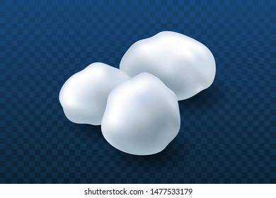 Snow ball ice set. Winter design snowy icicle snowball. White blue snow template. Decoration isolated transparent background. 3D realistic snow ball. Christmas, New Year frozen Vector illustration