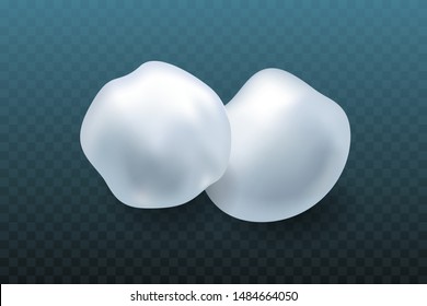 Snow ball ice set. Winter design snowy icicle snowball. White blue snow template. Decoration isolated transparent background. 3D realistic snow ball. Christmas, New Year frozen Vector illustration