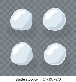 Snow ball ice set. Winter design snowy icicle snowball. White blue snow template. Decoration isolated transparent background. 3D cartoon snow ball. Christmas, New Year frozen Vector illustration