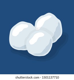 Snow ball ice set. Winter design snowy icicle snowball. White blue snow template. Decoration isolated blue background. 3D cartoon snow ball. Christmas, New Year frozen Vector illustration