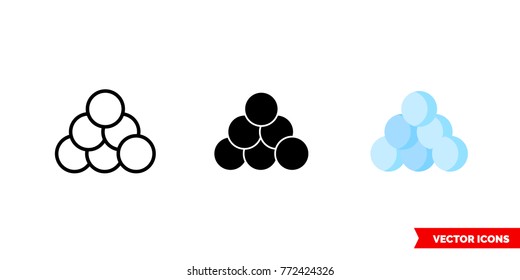 Snow ball icon of 3 types: color, black and white, outline. Isolated vector sign symbol.