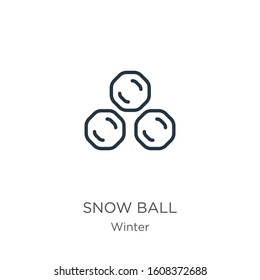 Snow ball icon. Thin linear snow ball outline icon isolated on white background from winter collection. Line vector sign, symbol for web and mobile