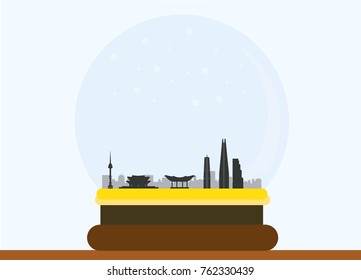 snow ball over seoul city