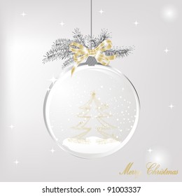 Snow ball with ribbon and christmas tree