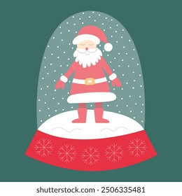 Bola de nieve con ilustración plana de Vector de Santa Clause