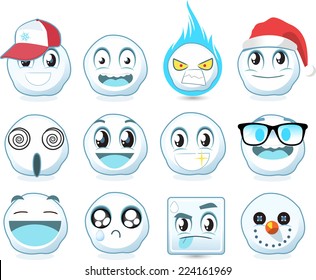Snow ball smileys avatars vector cartoon illustration