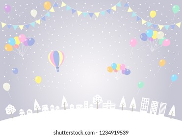 Snow and balloon cityscape (Pastel tone)