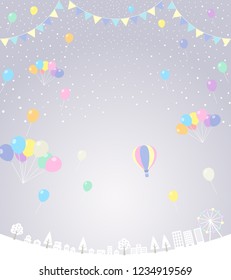 Snow and balloon cityscape (Pastel tone)