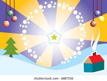 Snow balls around the shining star.