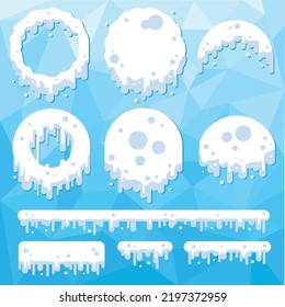 snow banners collection with icicles and Geometric blue ice texture backgroud illustration vector