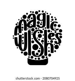 Snow baubble calligraphy. Vector clipart text composition. Winter cozy illustration. Best magic wishes