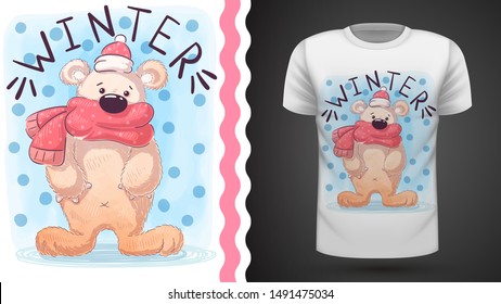 Snow bear - idea for print t-shirt. Hand draw