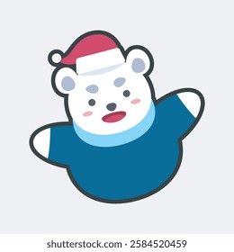 snow bear with outline flat vector design.