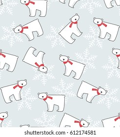 snow bear snowflake seamless vector pattern