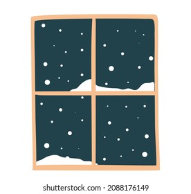 Snow behind the window concept. Flat handdrawn vector illustration