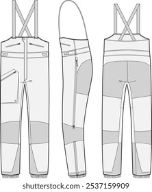 Plantilla de maqueta de ilustración de moda técnica para paquetes de diseño y tecnología con vistas frontal, lateral y posterior