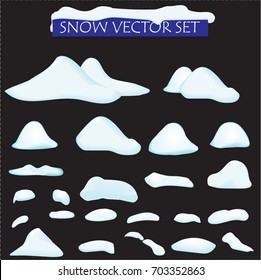 Snow Big Set Cartoon. Snowdrift In Vector. Set Of Different Bank Of Snow, Isolated. Video Game, Mobile, App