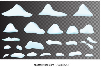 Snow Big Set Cartoon. Snowdrift In Vector. Set Of Different Bank Of Snow, Isolated. Video Game, Mobile, App