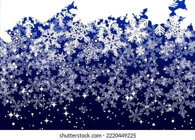 Schneeflöckchen mit den Sternen schneebedeckend von schönen künstlerischen Schneeflocken. Weihnachtshintergrund für das Dekorationsdesign.