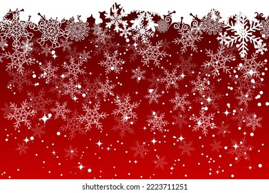 Bizarda de nieve de hermosos copos de nieve caen con las estrellas. Antecedentes navideños para diseño de decoración de celebraciones.