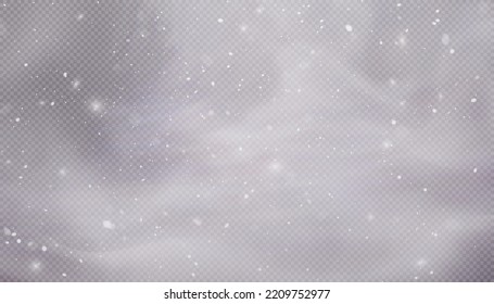 Snow blizzard, christmas winter background. Snowflakes flying isolated on transparent background.	
