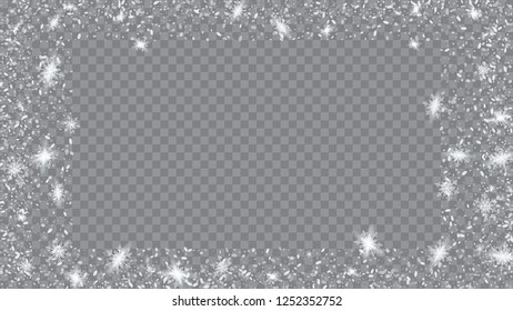 Snow Blizzard Effect. Bbright, White, Shimmer, Glowing, Scatter, Falling on a Transparent background. Holiday picture of the Christmas banner.