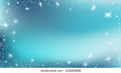 Snow Blizzard Effect. Bbright, White, Shimmer, Glowing, Scatter, Falling on a Blue background. Festive illustration for christmas card.