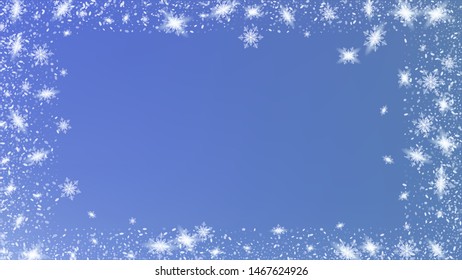 Snow Blizzard Effect. Bbright, White, Shimmer, Glowing, Scatter, Falling on a Blue background. Holiday illustration for christmas card.