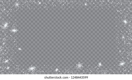 Snow Blizzard Effect. Festive illustration for christmas card. Bbright, White, Shimmer, Glowing, Scatter, Falling on a Transparent background.