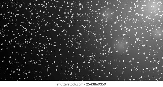 Snow blizzard on white background. Falling thick snow at night. Vector illustration of snowfall on dark background