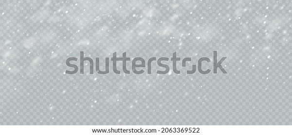 Snow Blizzard realistic\
overlay background. Snowflakes flying in the sky isolated on\
transparent background. Background for Christmas design. Vector\
illustration EPS10