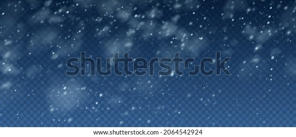 Snow Blizzard\
realistic overlay background. Snowflakes flying in the sky isolated\
on transparent background. Background for Christmas design.\
Christmas Vector illustration\
EPS10