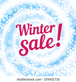 Snow blizzard swirl. Winter background with words - Winter Sale!. Vector illustration.