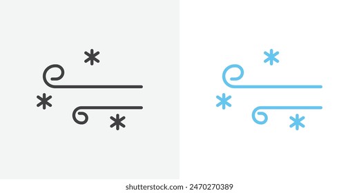 Snow blowing graphics. Snowflake cold breeze vector. Blowing snowstorm cold air symbol.