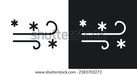 Snow blowing icons collection in black and white filled and line versions