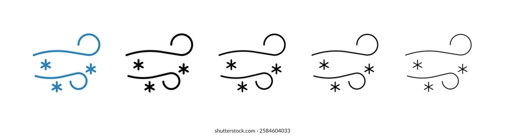 Snow blowing icons in five different stroke sizes