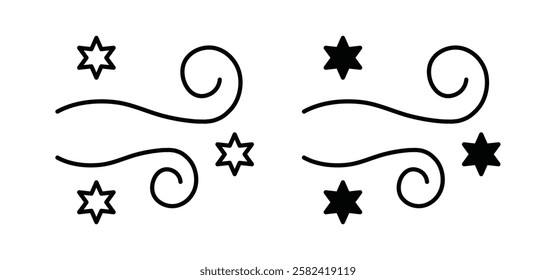 Snow blowing icons pack vectors in black flat and strokes