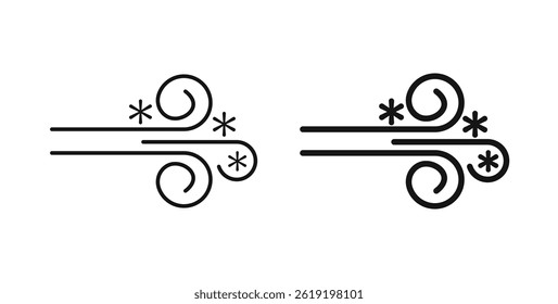 Snow blowing icons set in black colors on white background