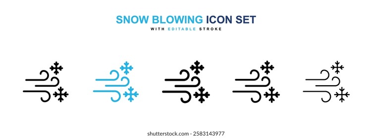 Snow blowing icons vector collection in black and blue colors on white background