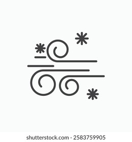 Snow blowing vector icon isolated in black line