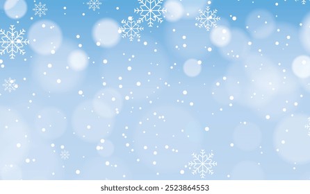 Fondo de Snow Blue. Navidades de diseño invernal nevado. Copos de nieve que caen blancos, paisaje abstracto. Efecto Clima frío. Decoración mágica de la textura de la nevada de la fantasía de la naturaleza. Ilustración vectorial