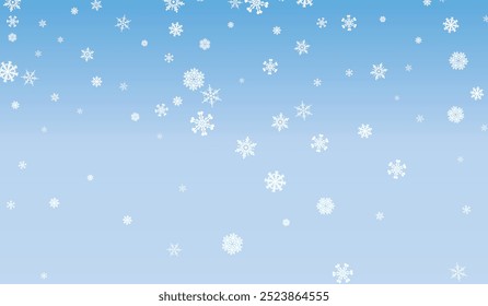 Fondo de Snow Blue. Navidades de diseño invernal nevado. Copos de nieve que caen blancos, paisaje abstracto. Efecto Clima frío. Decoración mágica de la textura de la nevada de la fantasía de la naturaleza. Ilustración vectorial