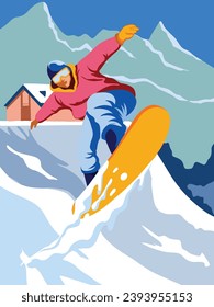 SNOW BOARDER AT HILL VECTOR ILLUSTRATION