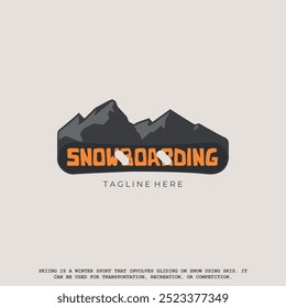 Snow Boarding con diseño de Ilustración vectorial de logo de montañas. Signo y símbolo para el deporte invernal