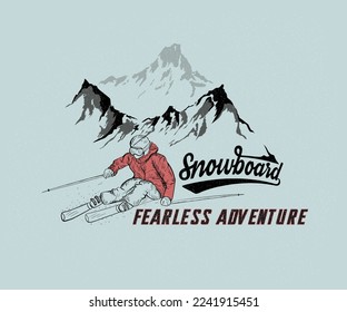 snow boarding on mountain vector illustration with typography design 