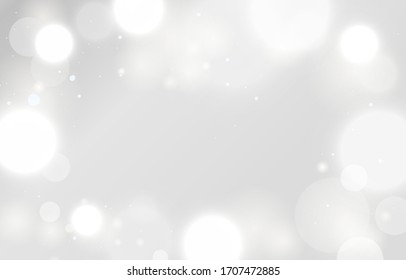 Antecedentes del bokeh de nieve. Papel tapiz gris claro y suave. Borrador del fondo abstracto. Brillante efecto de luz bokeh. Ilustración vectorial.
