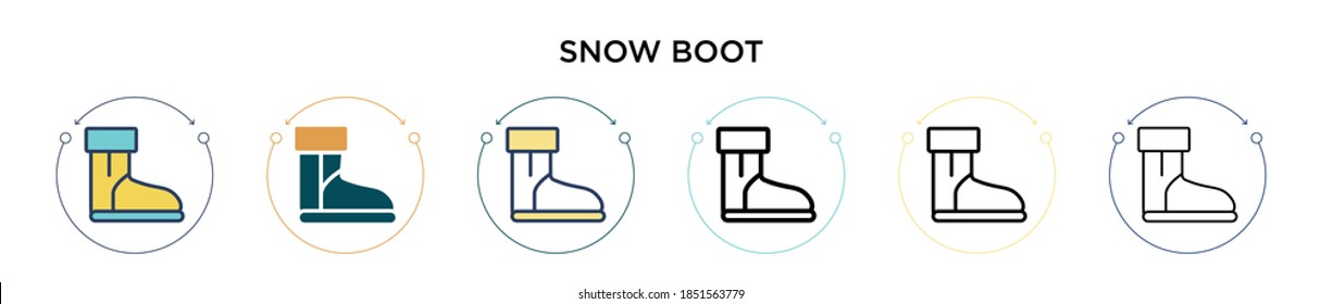 Snow boot icon in filled, thin line, outline and stroke style. Vector illustration of two colored and black snow boot vector icons designs can be used for mobile, ui, web
