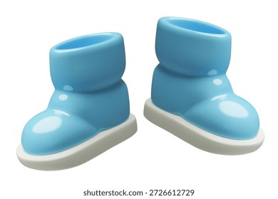 Botas de nieve Ilustración vectorial 3d. Icono azul del calzado de invierno de los niños inflados aislado en el fondo blanco.