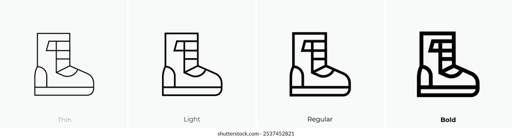 ícone de botas de neve. Design fino, leve, regular e negrito, isolado no fundo branco
