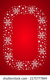 Snow border frost frame. Christmas texture, isolated on red background. Snowflake abstract effect. Holiday border, silver glitter. Blizzard design. Winter snow fall decoration. Vector illustration